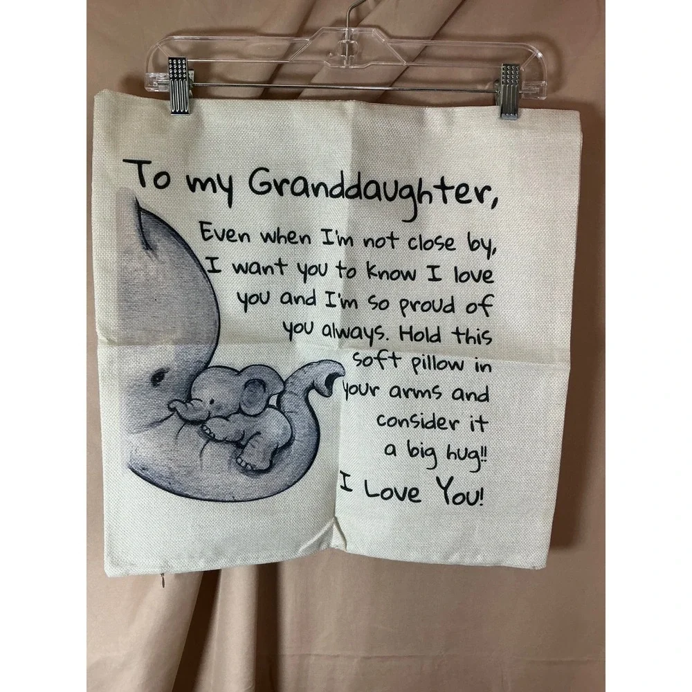 To My Granddaughter Elephant Throw Pillow Cover Cream Linen 17.5x17.5 Square